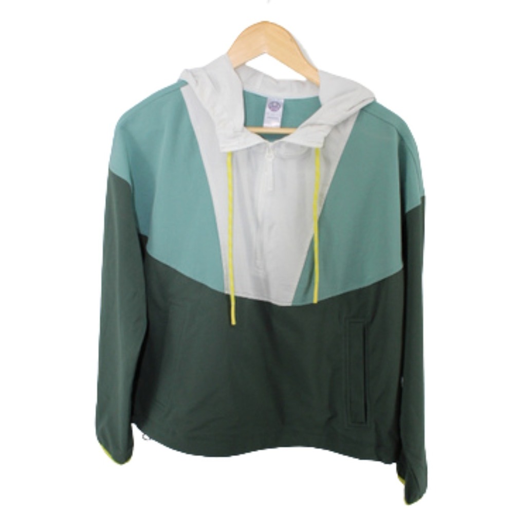 Te Verde Colorblock Windbreaker Jacket‎ Women's Small Green Hooded Lightweight